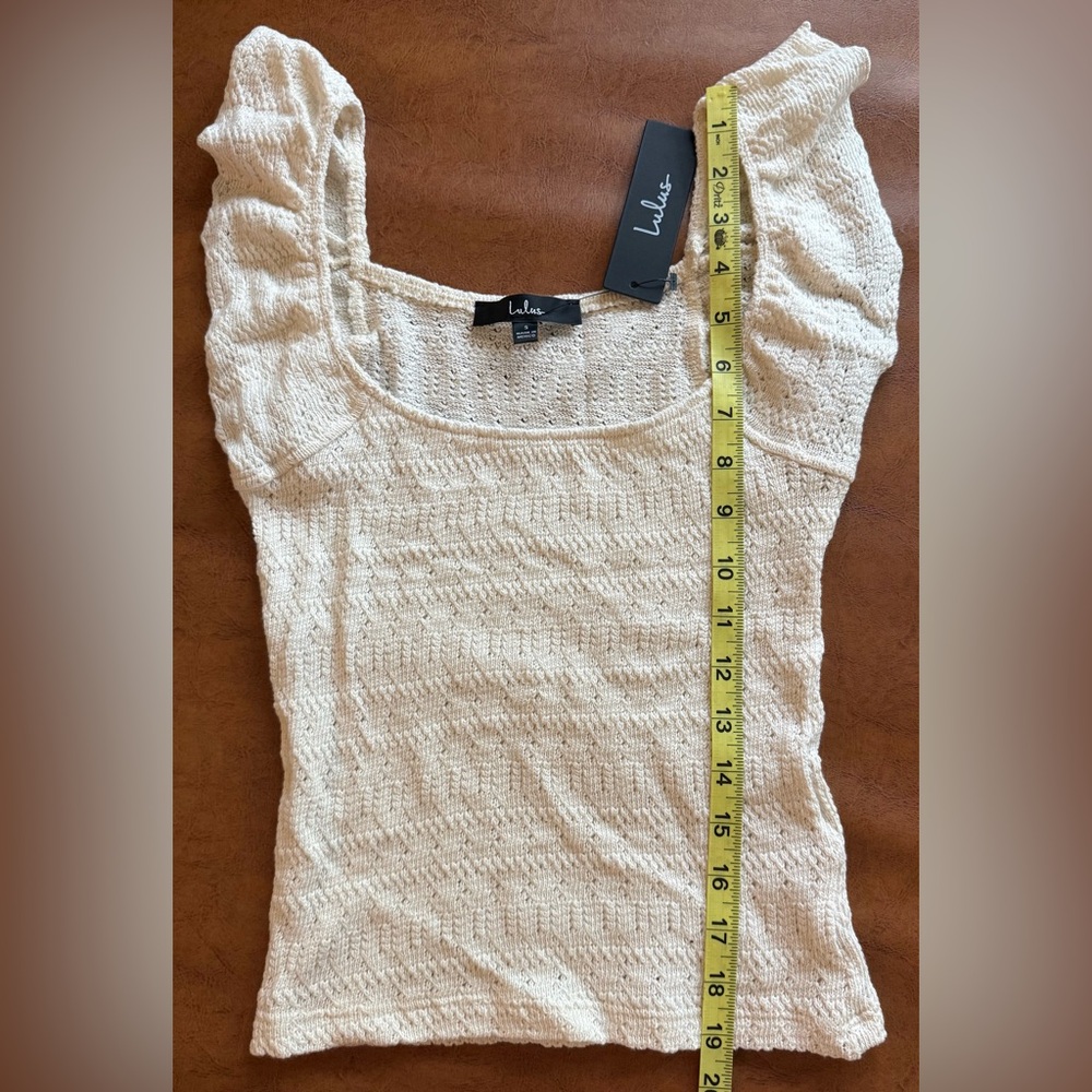 Lulus Carefree Persona Cream Pointelle Knit Flutter Sleeve Top Size Small NWT - Picture 6 of 6